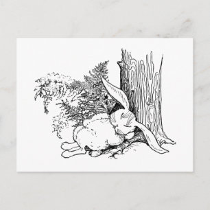 Carte Postale Épuisé Bunny Dormir dans la forêt