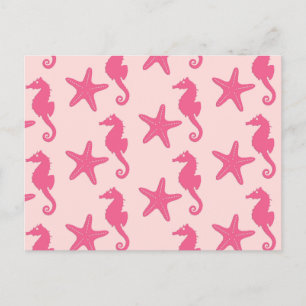 Carte Postale Équestre et étoile de mer - corail rose