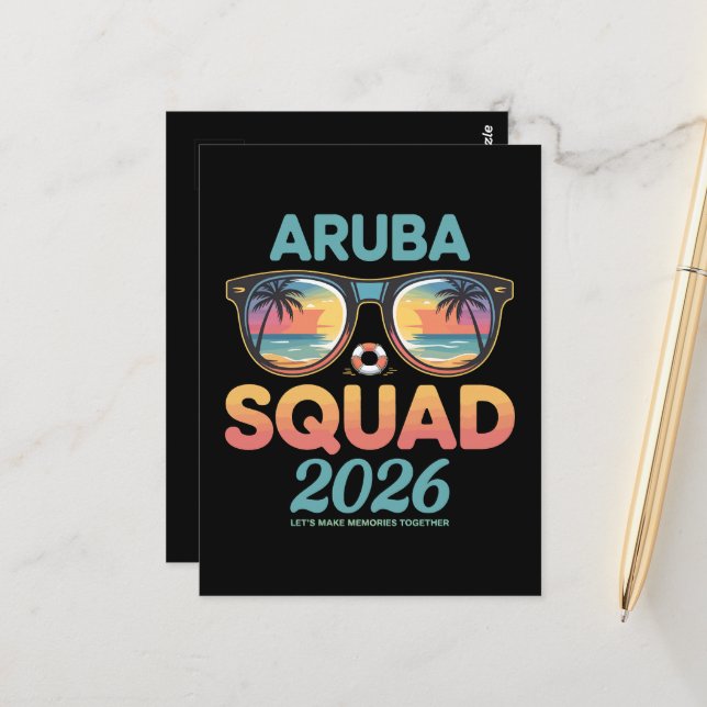 Carte Postale Équipe Aruba 2026 Rétro (Devant/Arrière en situation)