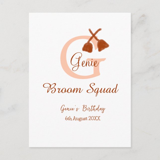Carte Postale Équipe balai marron nom de naissance monogramme pê (Devant)