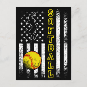 Carte Postale Équipe de softball Drapeau Américain Vintage Drôle