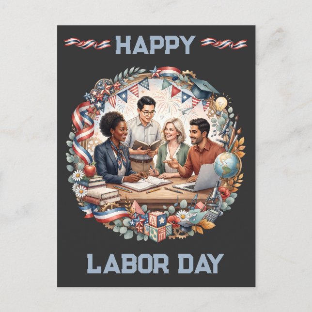 Carte Postale Équipe d'éducateurs divers pour la fête du Travail (Devant)