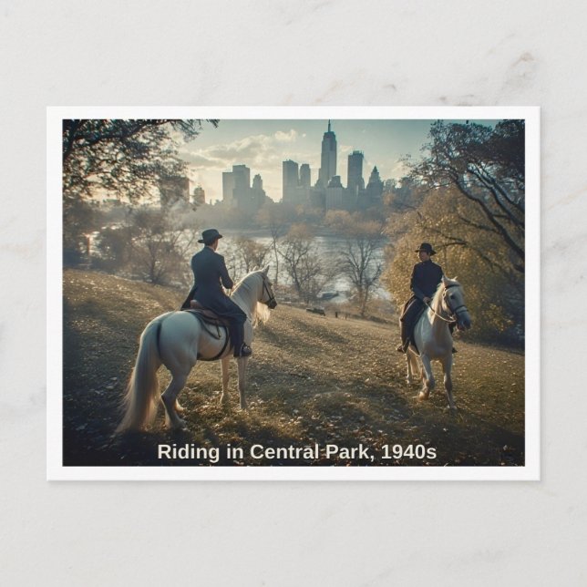 Carte Postale Équitation à Central Park, Scène des années 1940 (Devant)