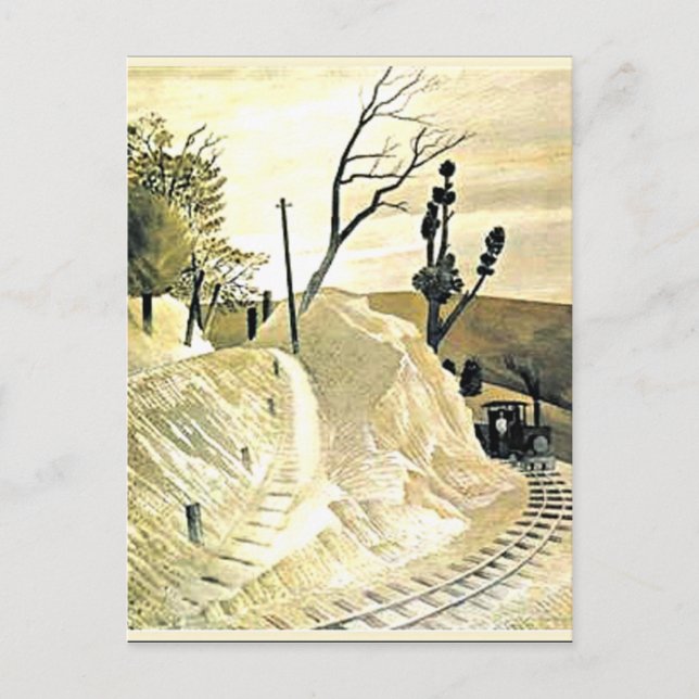 Carte Postale Eric Ravilious - Train à vapeur tournant autour d' (Devant)