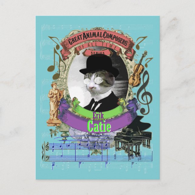 Carte Postale Erik Catie Cat Animal Composer Satie Spoof (Devant)
