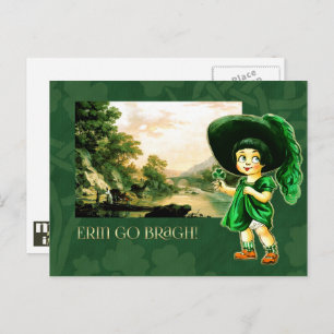 Carte Postale Erin Go Bragh.Vintage irlandaise Fille Saint Patri