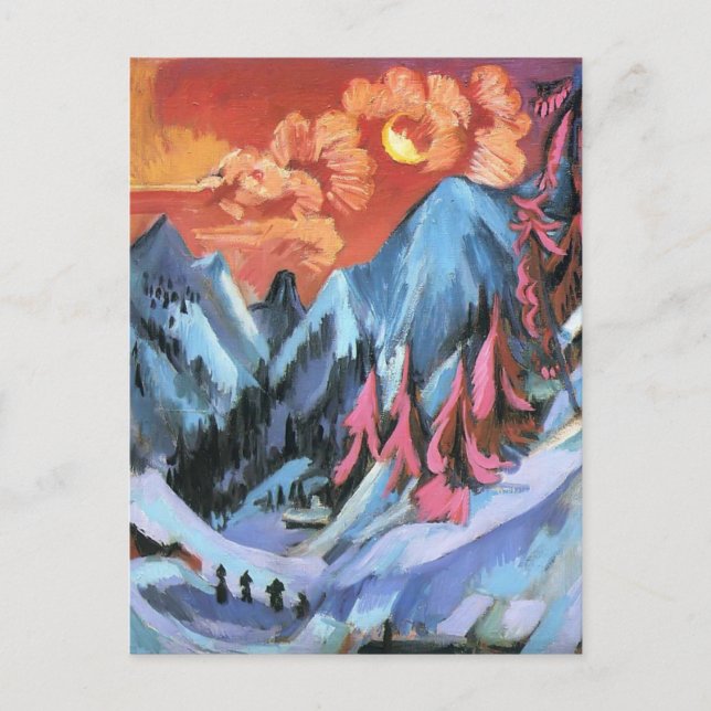 Carte Postale Ernst Kirchner - Paysage hivernal au clair de lune (Devant)