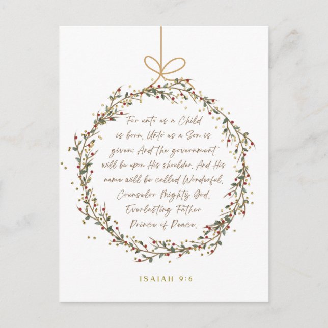Carte Postale Ésaïe 9:6 Pour Nous Un Enfant Chrétien De Noël (Devant)
