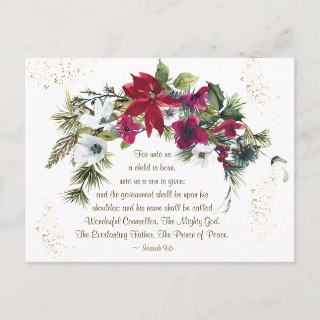 Carte Postale Ésaïe 9:6 Pour nous Un enfant est né Bible Noël (Devant)