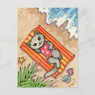 Carte Postale Escape - Cute Beach Cat Art
