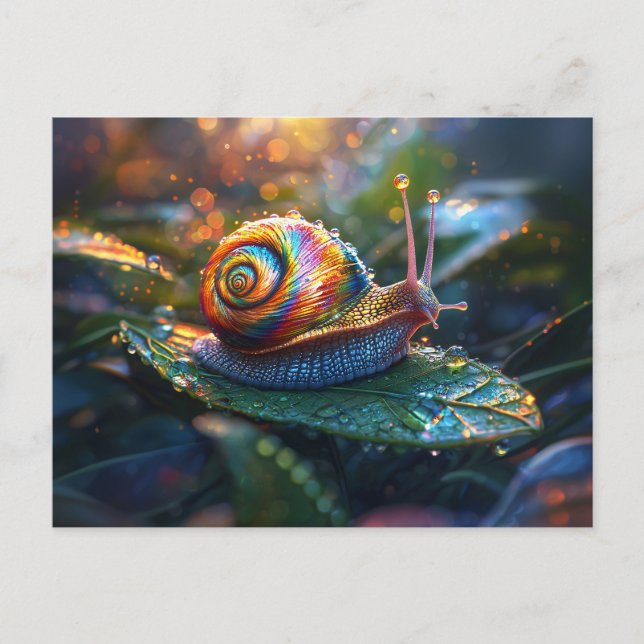 Carte Postale Escargot arc-en-ciel sur la feuille (Devant)