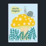 Carte Postale Escargot de Whimsical sur Magic Mushroom Cute CUST<br><div class="desc">Carte personnalisable,  Ajoutez votre propre texte à l'arrière ou à l'avant de la carte. Consultez ma boutique pour plus de designs ou dites-moi si vous voulez quelque chose de personnalisé.</div>