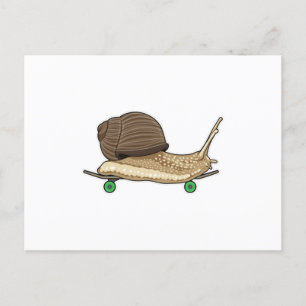 Carte Postale Escargot en patineur avec planche à roulettes