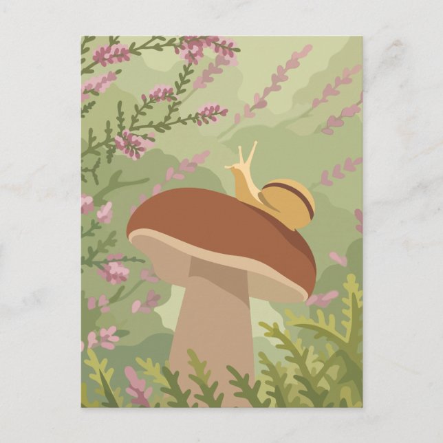 Carte Postale Escargot Fantaisiste sur une Illustration de Forêt (Devant)