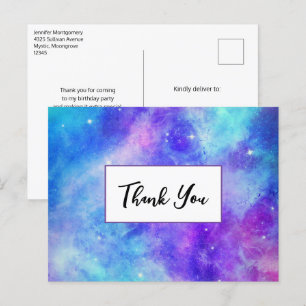 Carte Postale Espace Galaxy violet et bleu Merci Abstrait
