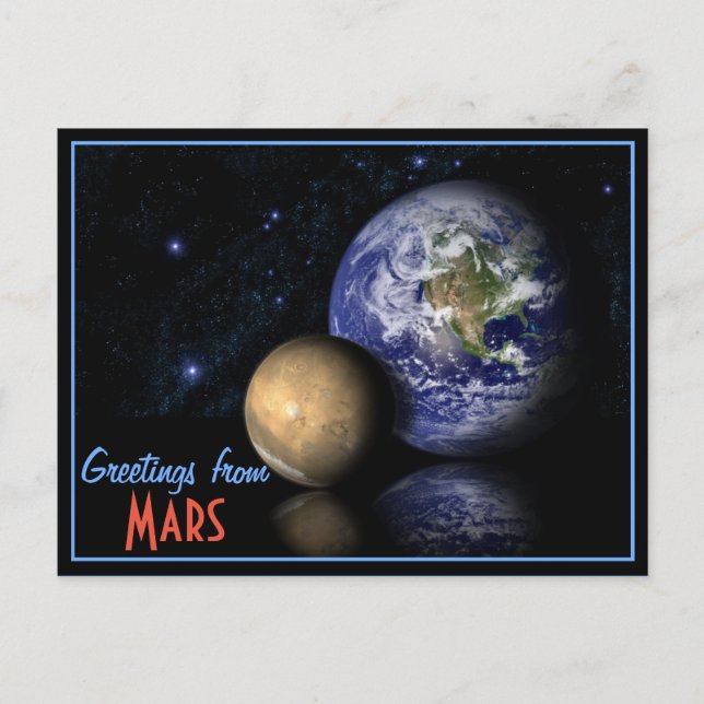 Carte Postale Espace Rouge Bleu Noir Mars Terre Globe Photo (Devant)