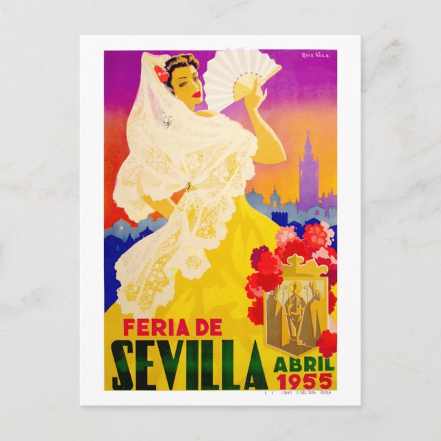Carte Postale Espagne 1955 Séville Avril Fair Poster (Devant)
