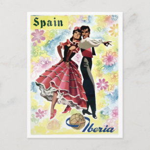 Carte Postale Espagne, couple dansant traditionnel, voyage vinta