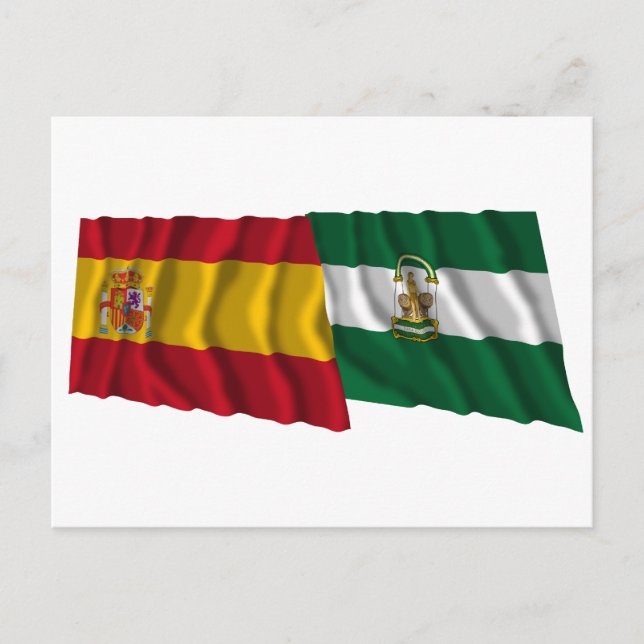 Carte Postale Espagne et Andalousie agitant des drapeaux (Devant)