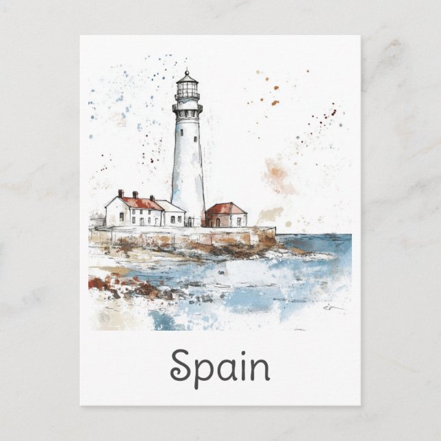 Carte Postale Espagne Phare Côte Aquarelle Voyage espagnol (Devant)