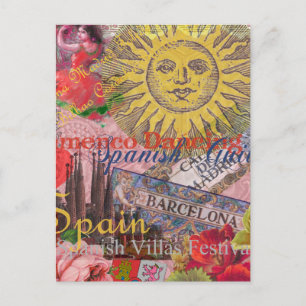 Carte Postale Espagne Vintage Soleil Voyage Collage Rétro Europe