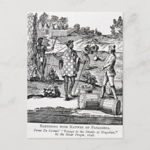 Carte Postale Espagnol marchant avec des autochtones de Patagoni
