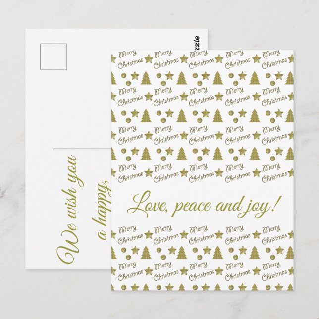 Carte Postale Esprit de Noël - étoiles d'or, arbres de Noël (Devant / Derrière)