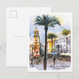 Carte Postale esquisse aquarelle place de la cathédrale Cadix Es