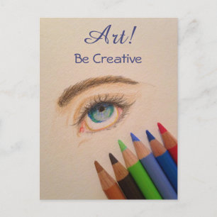 Carte Postale Esquisse d'oeil créative avec crayons colorés