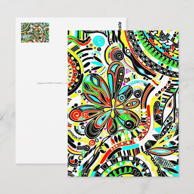 Carte Postale Esquisse Imaginaire Art - Fleurs Abstraites 3 (Devant / Derrière)