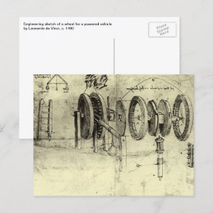 Carte Postale Esquisse technique de Leonardo da Vinci d'une roue