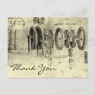 Carte Postale Esquisse technique des roues par Leonardo da Vinci