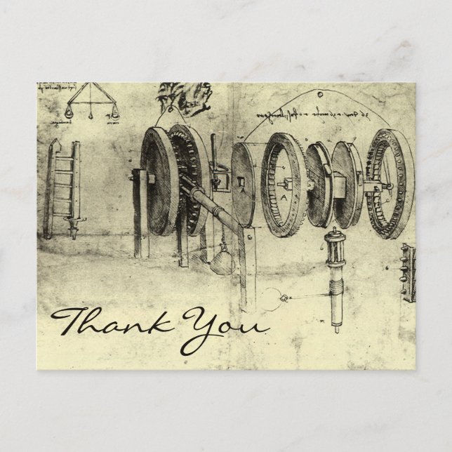 Carte Postale Esquisse technique des roues par Leonardo da Vinci (Devant)