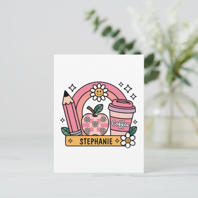 Carte Postale Essentials de professeur d'arc-en-ciel rose - Pers (Debout devant)