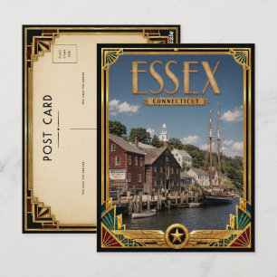 Carte Postale Essex Connecticut Art Déco vintage de l'âge d'or