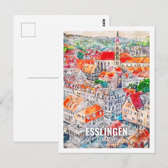 Carte Postale Esslingen Allemagne Fameux Travel Place Aquarelle (Devant / Derrière)
