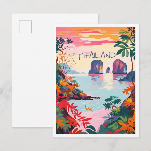 Carte Postale esthétique de voyage en Thaïlande (Devant / Derrière)
