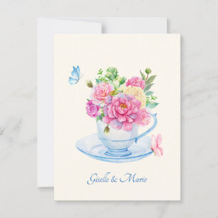 Carte Postale Esthétique minimaliste Fleurs tasse de thé mariage