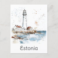 Estonie Phare Côte Aquarelle Baltique Voyage