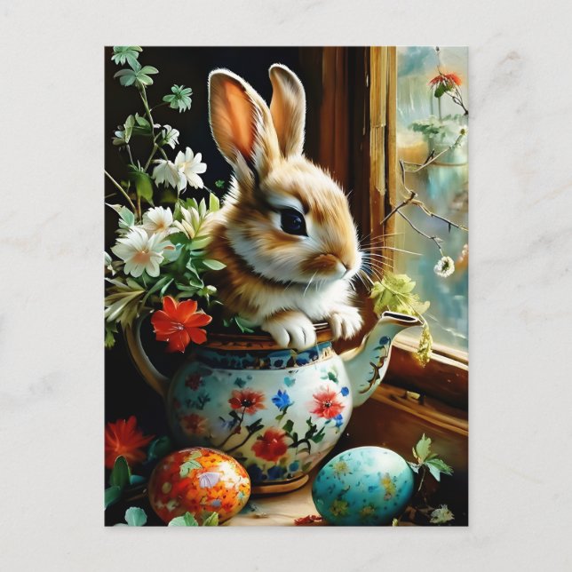 Carte Postale Estrébunny aux fleurs d'oeufs peints (Devant)