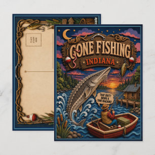 Carte Postale Esturgeon du lac Indiana Gone Fishing