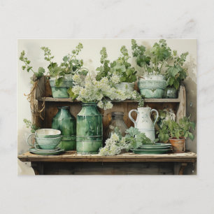 Carte Postale Étagère de cuisine vintage en pots de terre cuite