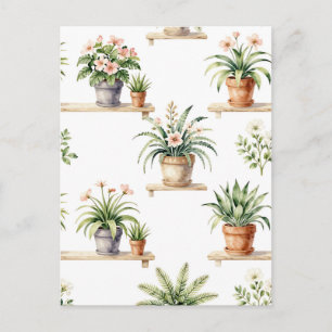 Carte Postale Étagère de plantes en pot à l'aquarelle