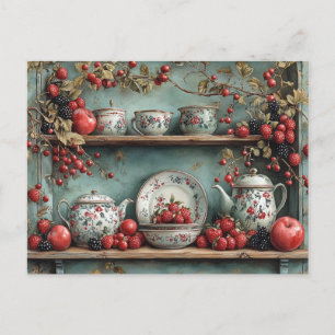 Carte Postale Étagère vintage Framboises Mûres Pommes