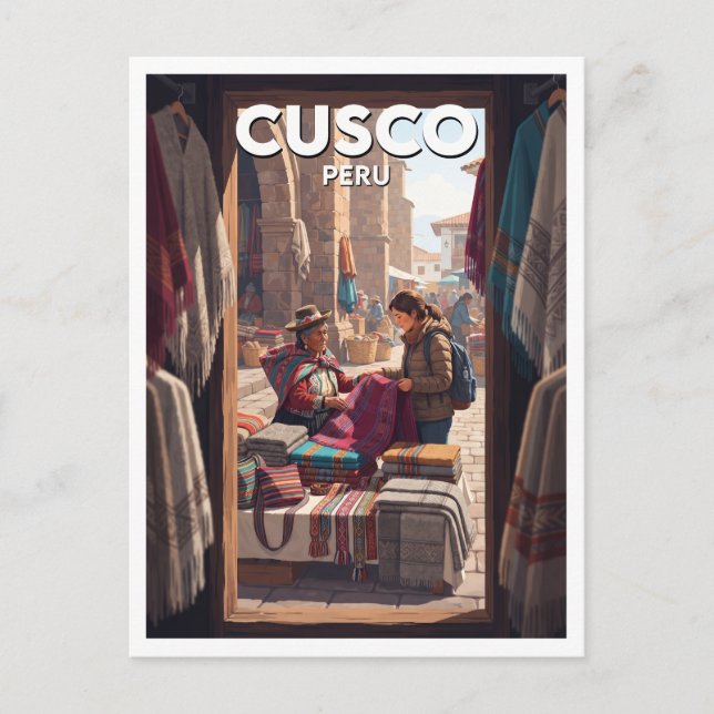 Carte Postale Étalages de Textiles Traditionnels, Cusco Pérou (Devant)