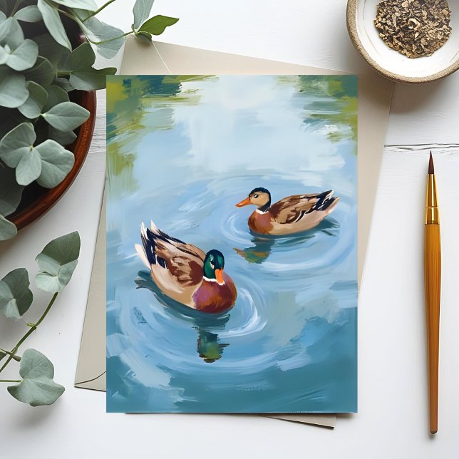 Carte Postale Étang aux canards aquarelle peinte (Créateur téléchargé)