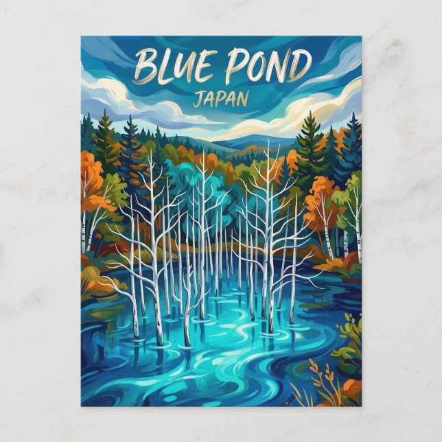 Carte Postale Étang Bleu de Shirogane Japon (Devant)