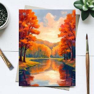 Carte Postale Étang d'automne   Peinture aquarelle de la nature 