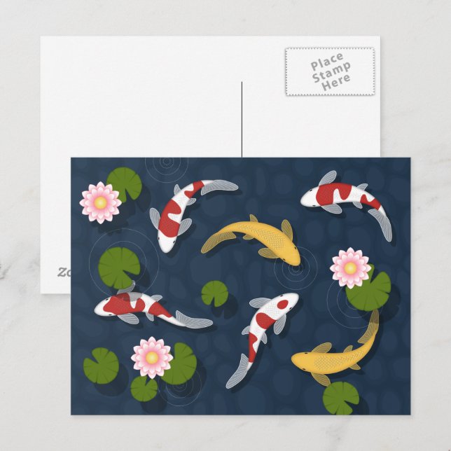 Carte Postale Étang de carpes koï japonaises (Devant / Derrière)