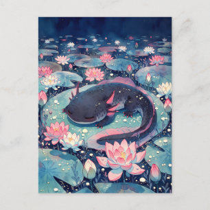 Carte Postale Étang de l'Axolotl Indigo Marbré Fantaisiste